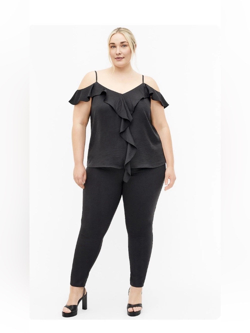Cold-Shoulder Ruffle Black Top - City Chic - NWT - Plus Size 14